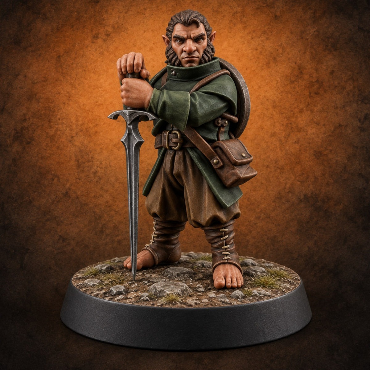The Watchfire Calls Them Forward Halfling Soldier A — painted concept preview (miniature supplied unpainted)