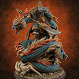 Stands Tall on Coiled Fury Human Bearded Warrior with Glaive and Coiled Eastern Dragon — painted concept preview (miniature supplied unpainted)