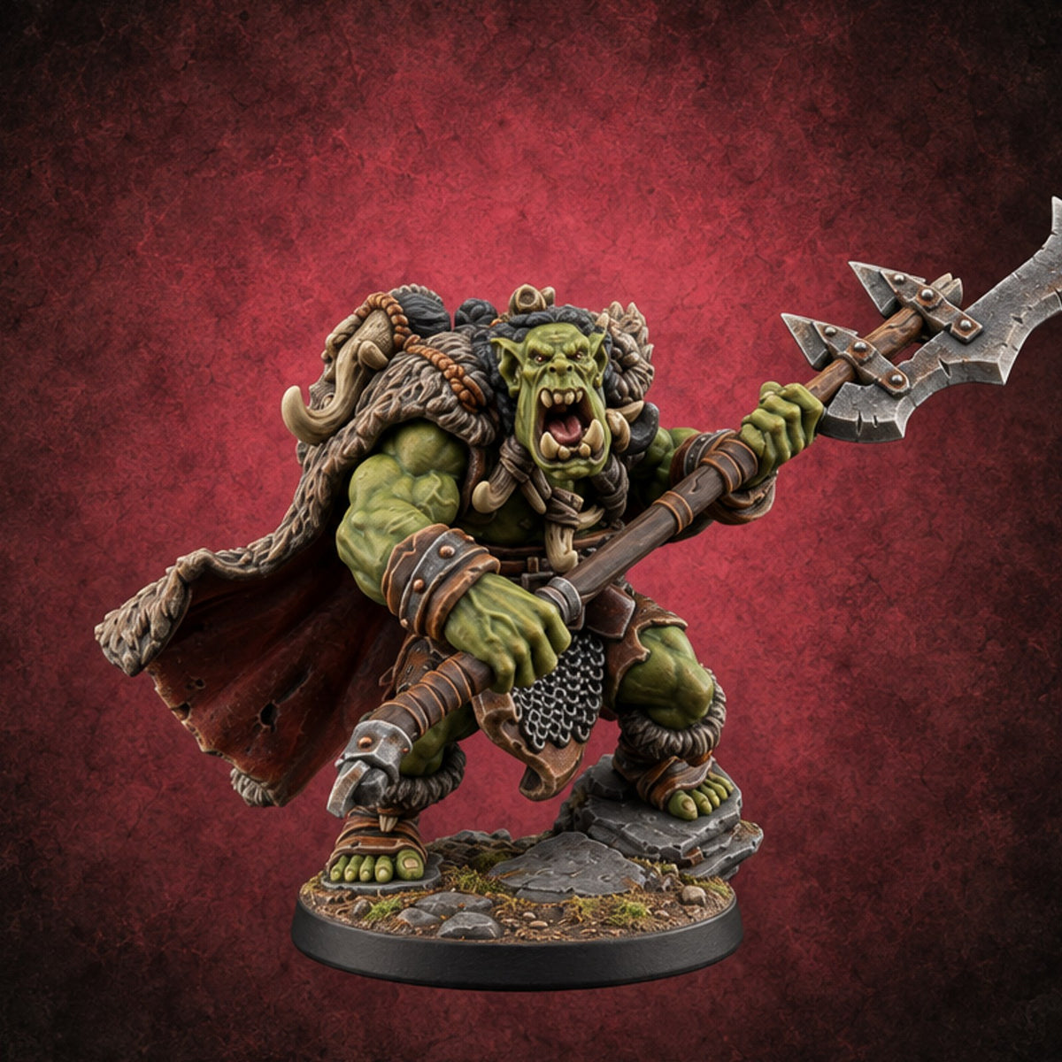 Reach Beats Rage Orc Warrior with Long-Bladed Polearm C — painted concept preview (miniature supplied unpainted)