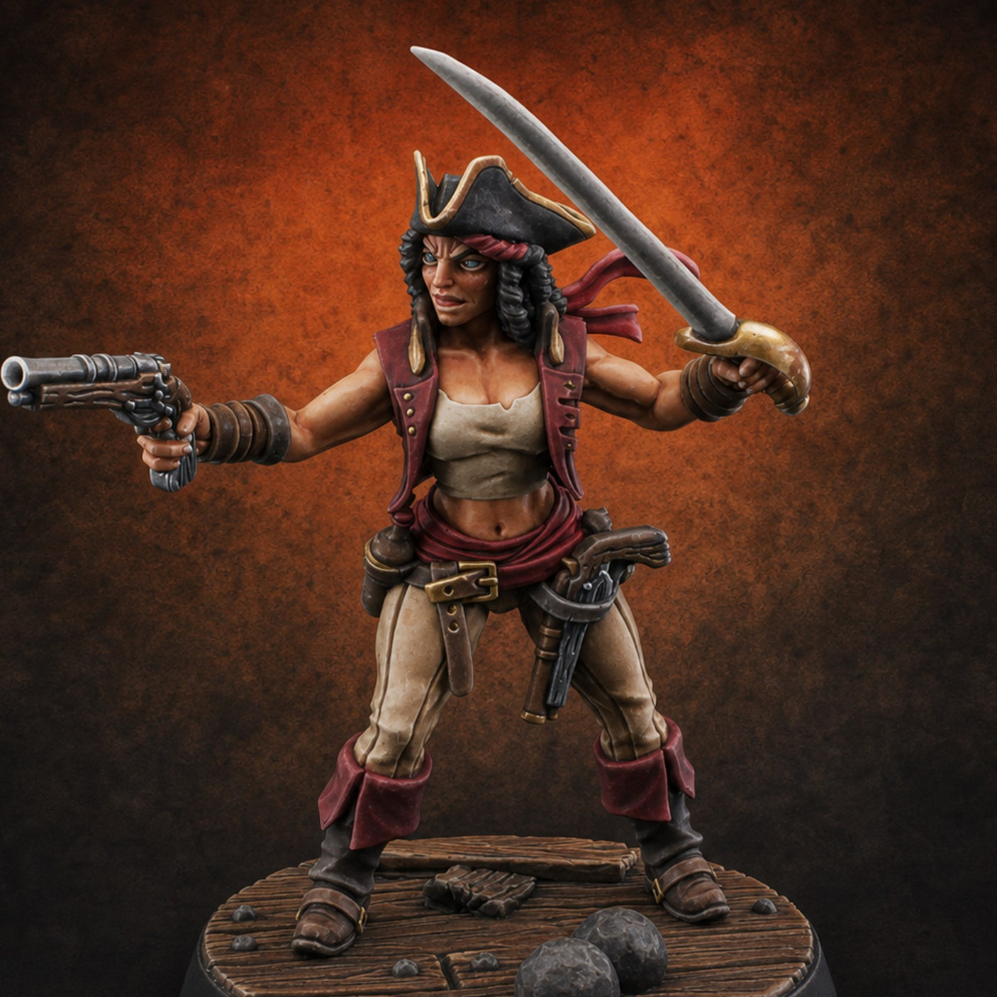 Blade High, Pistol Ready Human Pirate Miniature for Dungeons and Dragons, Pathfinder or other TTRPGs