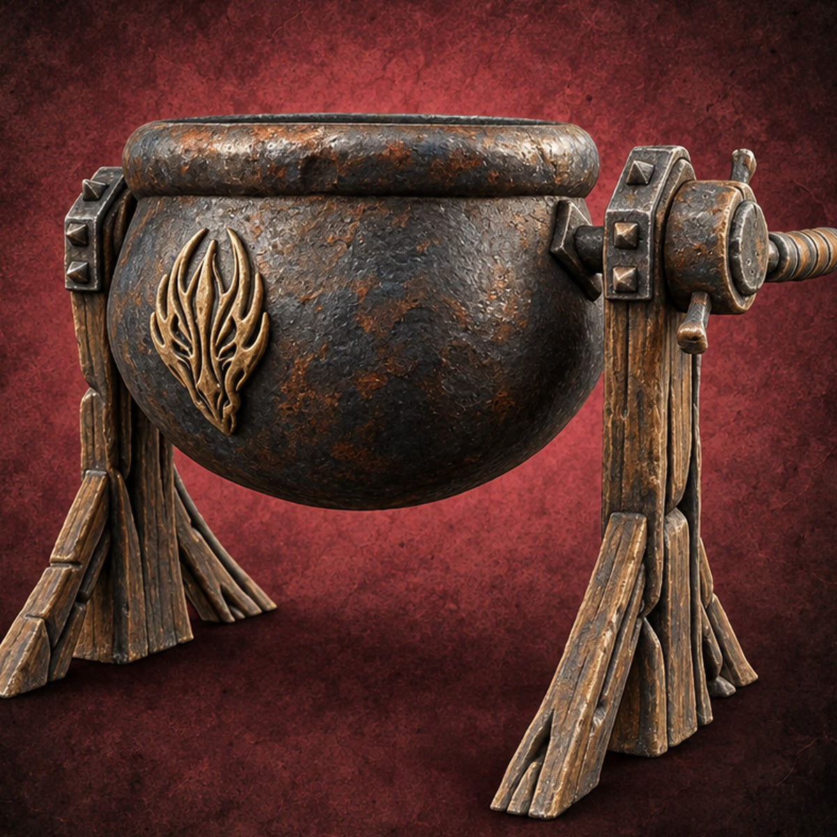Tip Gently, It's Bubbling Tilting Cauldron on Stand — painted concept preview (terrain supplied unpainted)