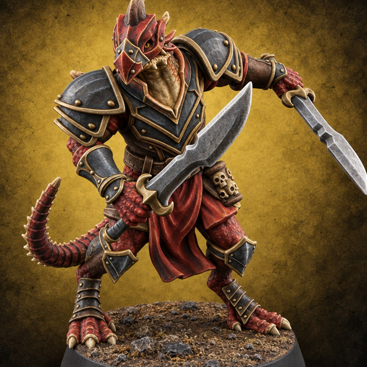 Dojo Under Dragon Skies Dragonborn Swordmaster A — painted concept preview (miniature supplied unpainted)