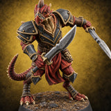 Dojo Under Dragon Skies Dragonborn Swordmaster A — painted concept preview (miniature supplied unpainted)