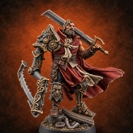 Traded an Arm for an Edge Human Bearded Warrior with Mechanical Blade Arm and Greatsword — painted concept preview (miniature supplied unpainted)
