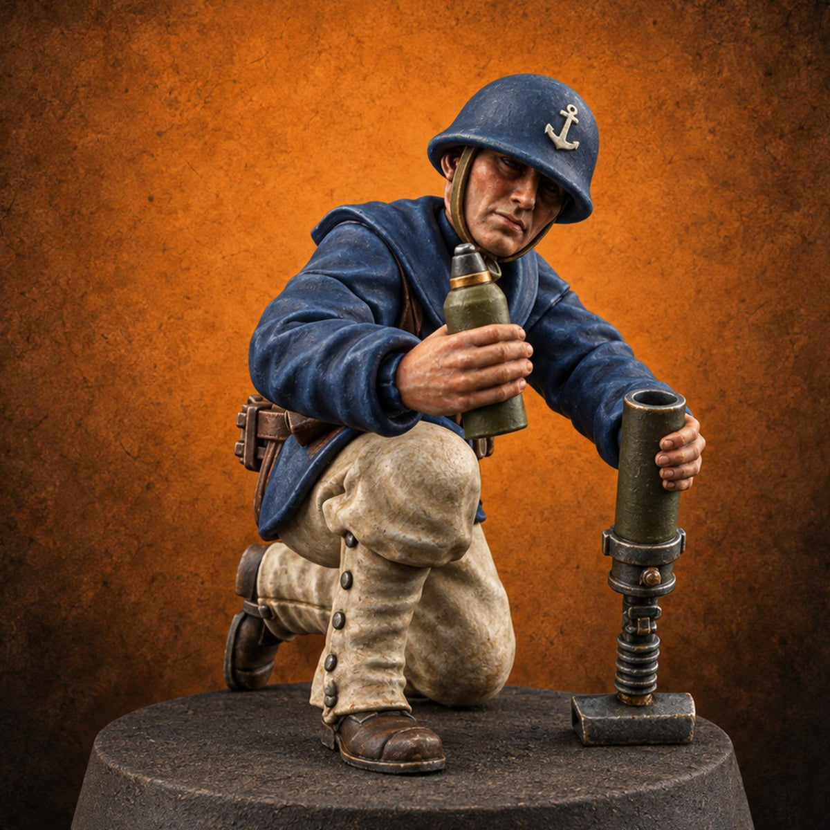 Bombs Away Human Naval Mortar Crewman A — painted concept preview (miniature supplied unpainted)
