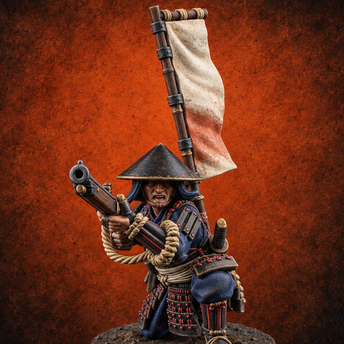 Matchlocks at the Ready Human Ashigaru Musketeer H — painted concept preview (miniature supplied unpainted)