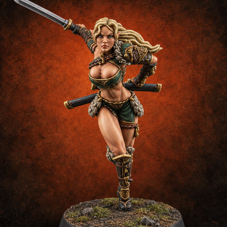 Scabbards Empty, Blade Overhead Elf Sword Warrior — painted concept preview (miniature supplied unpainted)