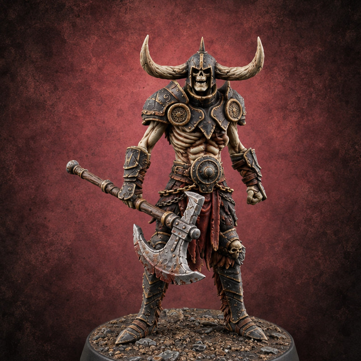 Hollow Under the Horns Skeleton Axe Warrior C — painted concept preview (miniature supplied unpainted)