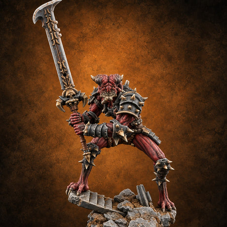 Spikes Fall In, Ranks Form Up Barbed Devil Warrior B — painted concept preview (miniature supplied unpainted)