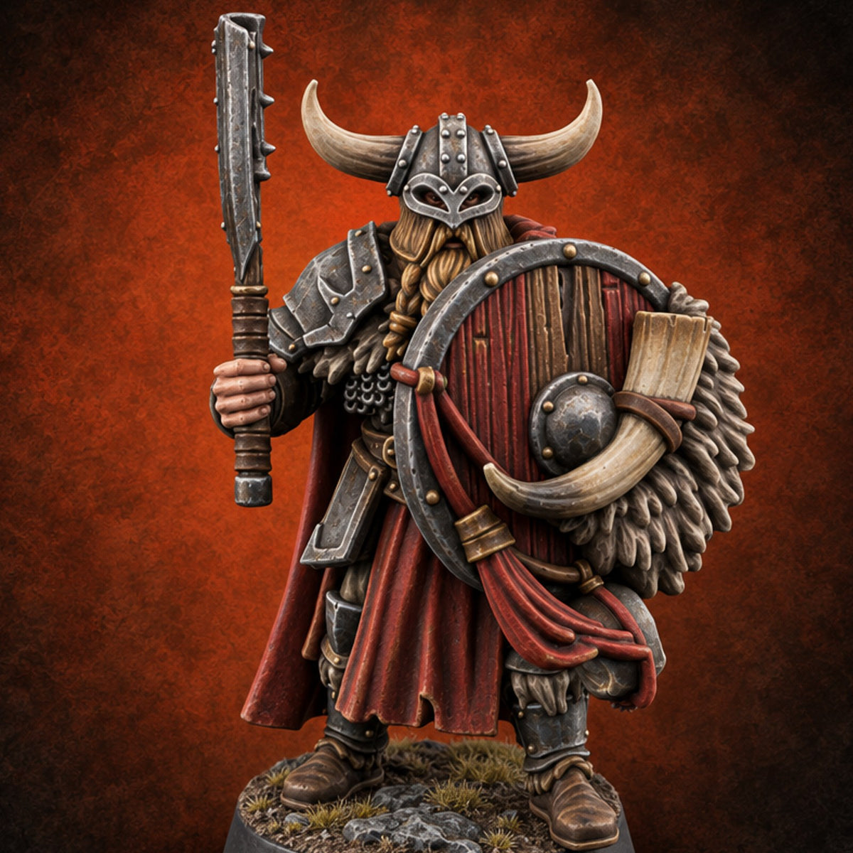 Shields Locked, Horns Lowered Human Huscarl Warrior C — painted concept preview (miniature supplied unpainted)
