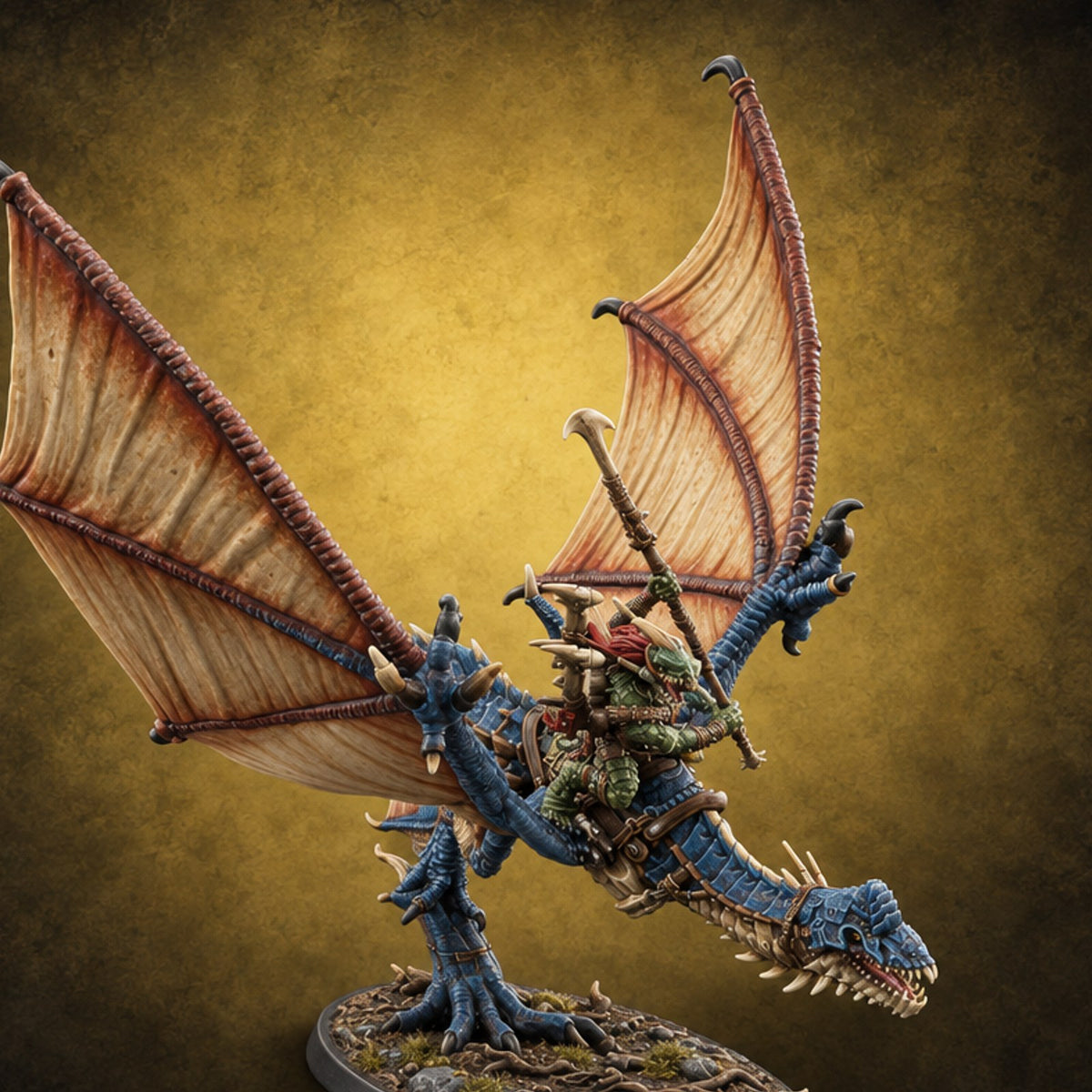 Reckless at Altitude Lizardfolk Rider on Wyvern C — painted concept preview (miniature supplied unpainted)
