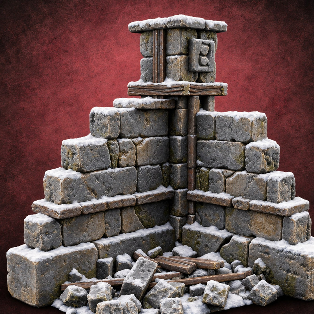Snow Capped Ruined Stone Wall F — painted concept preview (terrain supplied unpainted)