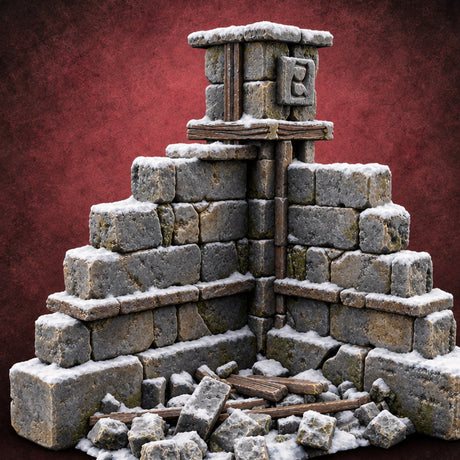 Snow Capped Ruined Stone Wall F — painted concept preview (terrain supplied unpainted)