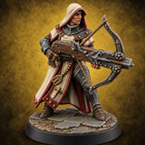 Pray, Then Aim Human Female Hooded Crossbow Arbalist A — painted concept preview (miniature supplied unpainted)