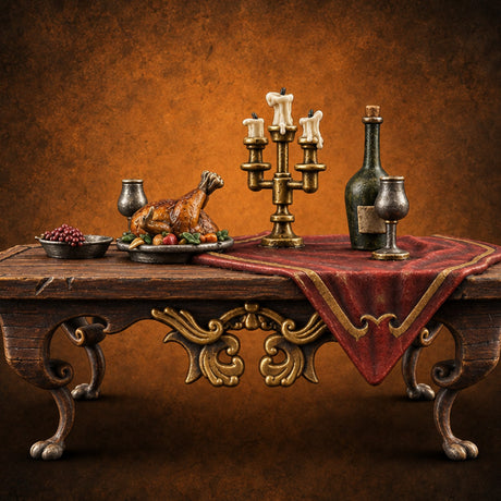 Feast Abandoned Mid-Toast Ornate Banquet Table — painted concept preview (terrain supplied unpainted)