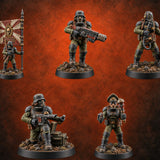 Breathe Easy, Fight Hard Human Gas-Masked Command Squad Soldiers — painted concept preview (miniature supplied unpainted)