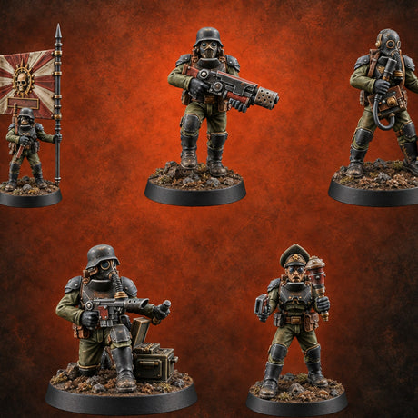 Breathe Easy, Fight Hard Human Gas-Masked Command Squad Soldiers — painted concept preview (miniature supplied unpainted)