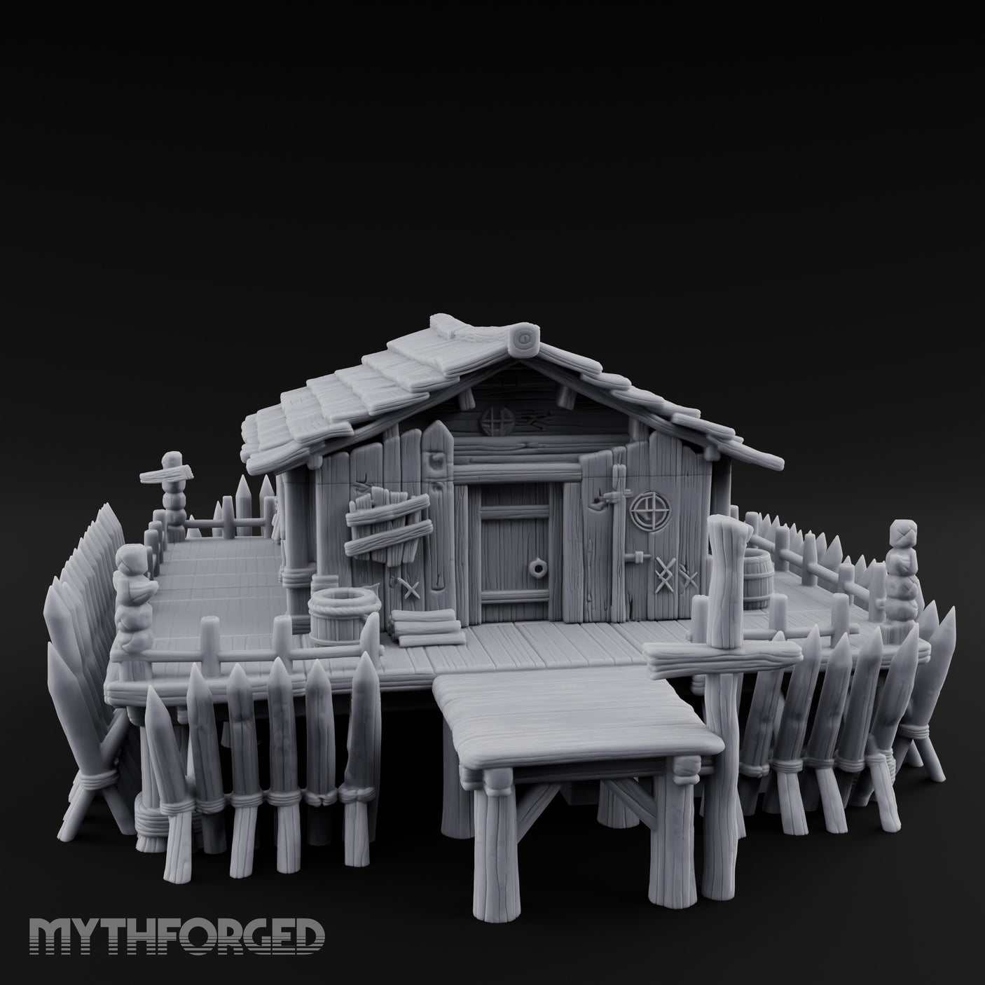 Palisade-Ringed Plank-Decked Frontier Supply Store Miniature for Dungeons and Dragons, Pathfinder or other TTRPGs