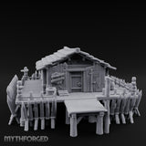 Palisade-Ringed Plank-Decked Frontier Supply Store Miniature for Dungeons and Dragons, Pathfinder or other TTRPGs
