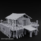 Palisade-Ringed Plank-Decked Frontier Supply Store Miniature for Dungeons and Dragons, Pathfinder or other TTRPGs