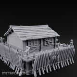 Palisade-Ringed Plank-Decked Frontier Supply Store Miniature for Dungeons and Dragons, Pathfinder or other TTRPGs