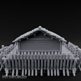 Palisade-Ringed Plank-Decked Frontier Supply Store Miniature for Dungeons and Dragons, Pathfinder or other TTRPGs