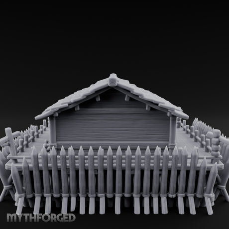 Palisade-Ringed Plank-Decked Frontier Supply Store Miniature for Dungeons and Dragons, Pathfinder or other TTRPGs