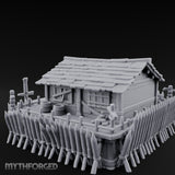 Palisade-Ringed Plank-Decked Frontier Supply Store Miniature for Dungeons and Dragons, Pathfinder or other TTRPGs