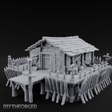 Palisade-Ringed Plank-Decked Frontier Supply Store Miniature for Dungeons and Dragons, Pathfinder or other TTRPGs