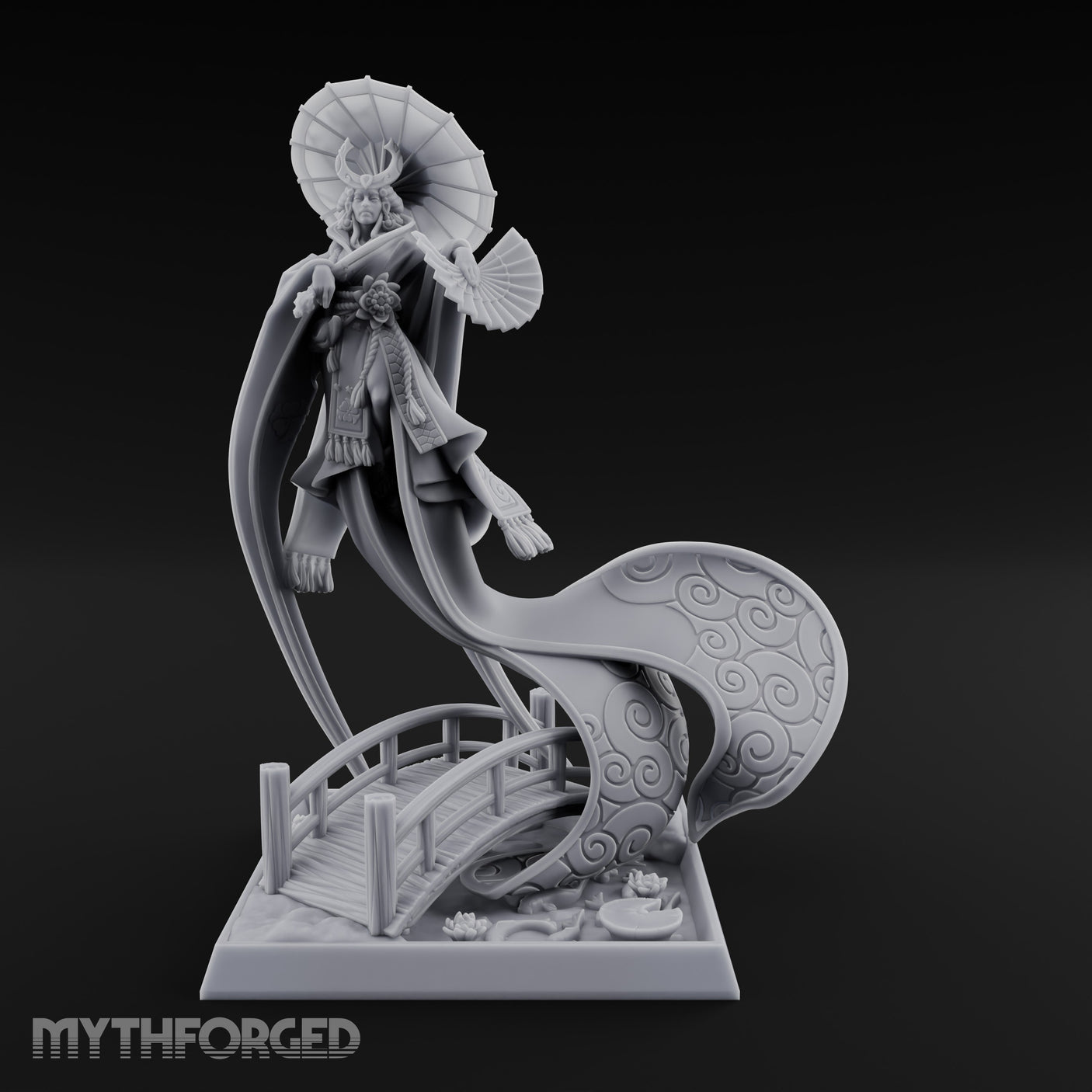 Parasol Twirling Floating Sorcereress Miniature for Dungeons and Dragons, Pathfinder or other TTRPGs