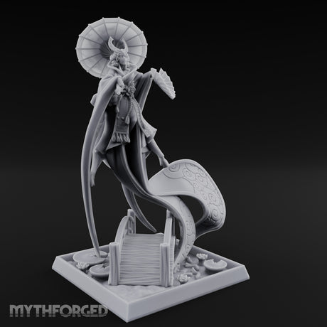 Parasol Twirling Floating Sorcereress Miniature for Dungeons and Dragons, Pathfinder or other TTRPGs