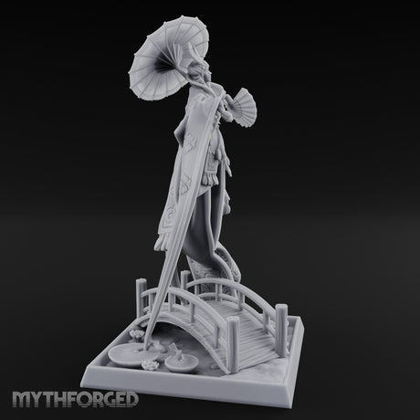 Parasol Twirling Floating Sorcereress Miniature for Dungeons and Dragons, Pathfinder or other TTRPGs
