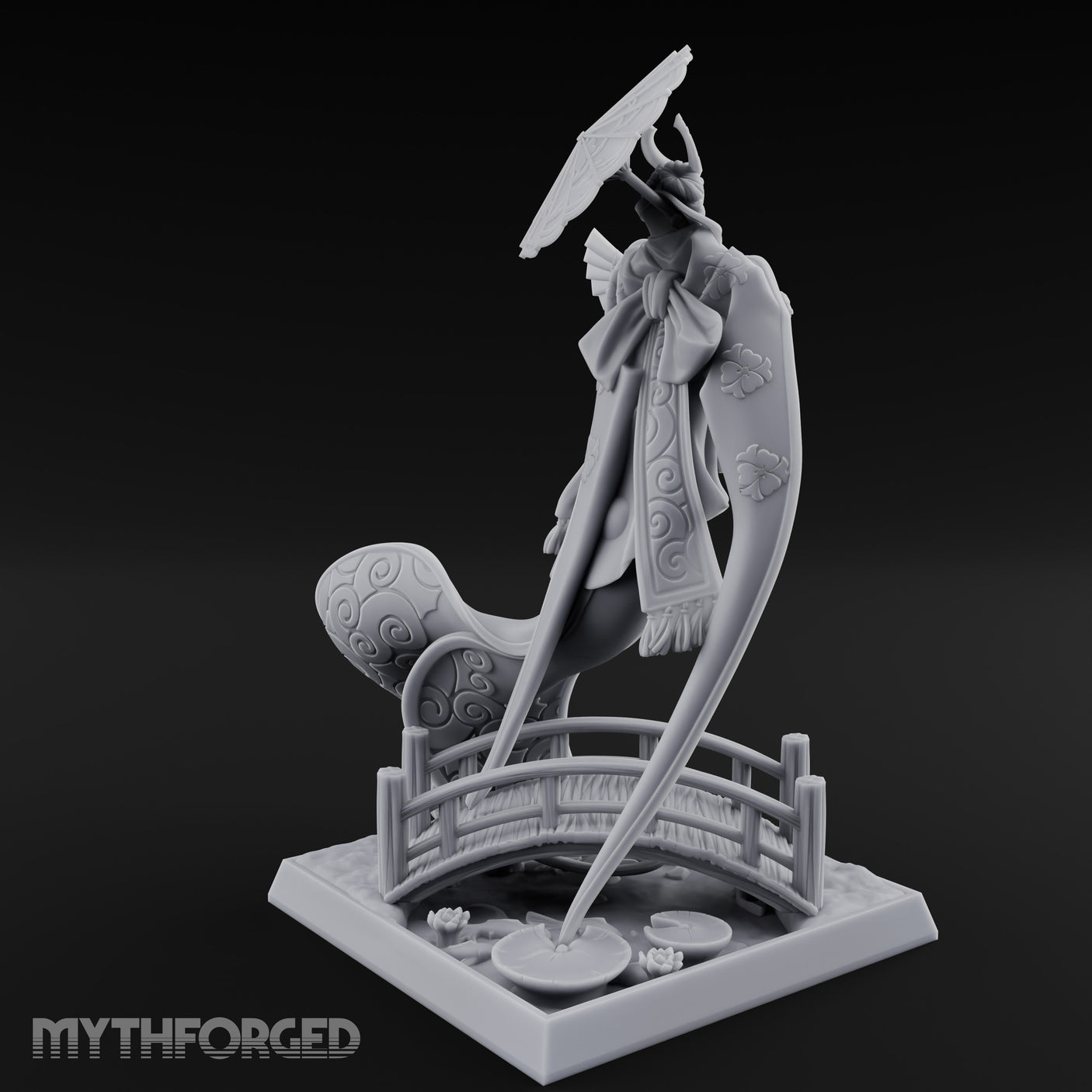 Parasol Twirling Floating Sorcereress Miniature for Dungeons and Dragons, Pathfinder or other TTRPGs