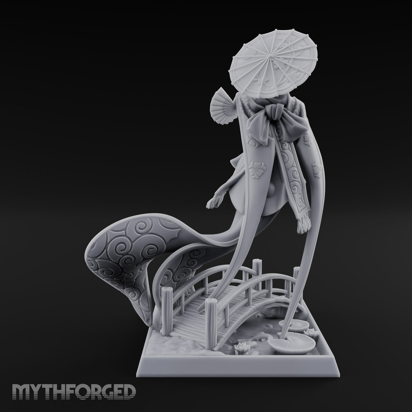 Parasol Twirling Floating Sorcereress Miniature for Dungeons and Dragons, Pathfinder or other TTRPGs