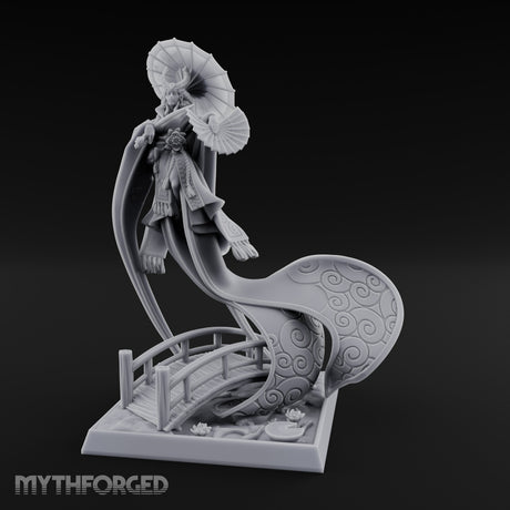 Parasol Twirling Floating Sorcereress Miniature for Dungeons and Dragons, Pathfinder or other TTRPGs