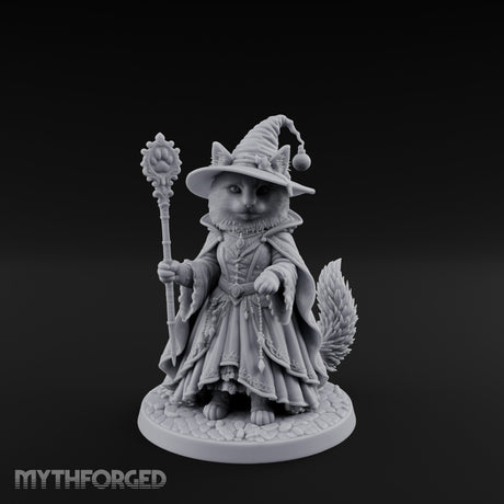 Paw Staff Holding Tabaxi Wizard Miniature for Dungeons and Dragons, Pathfinder or other TTRPGs