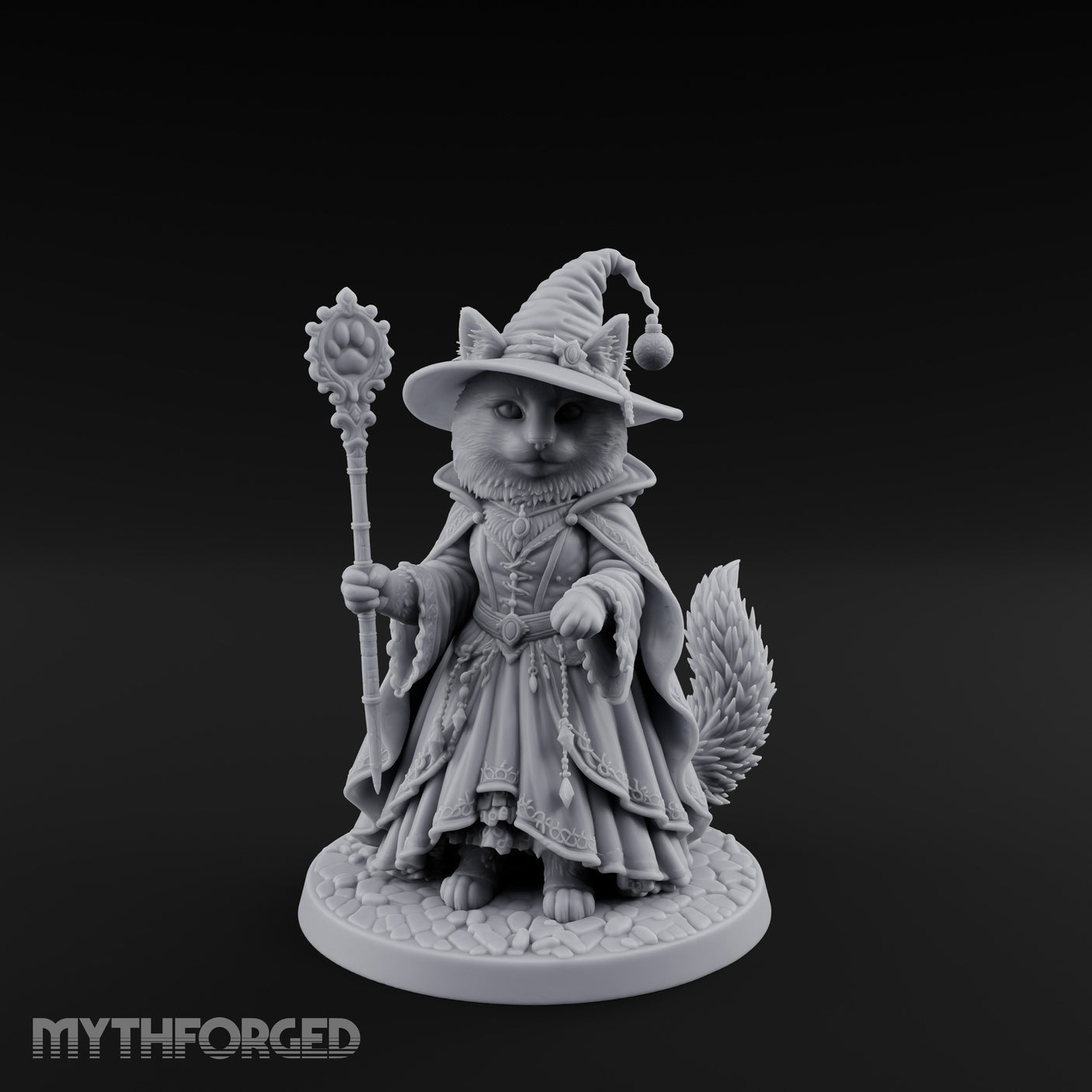 Paw Staff Holding Tabaxi Wizard Miniature for Dungeons and Dragons, Pathfinder or other TTRPGs