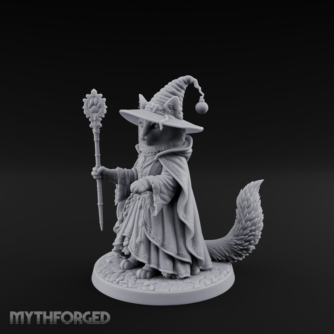 Paw Staff Holding Tabaxi Wizard Miniature for Dungeons and Dragons, Pathfinder or other TTRPGs
