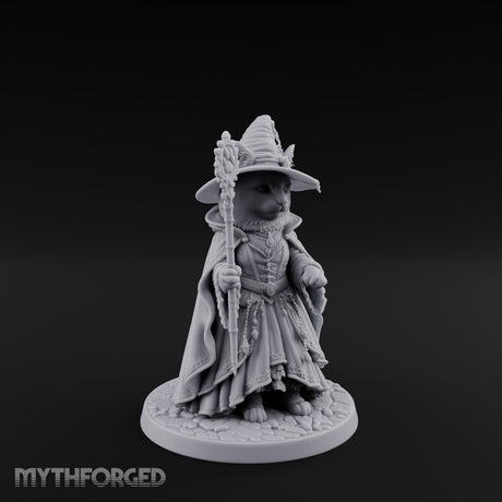 Paw Staff Holding Tabaxi Wizard Miniature for Dungeons and Dragons, Pathfinder or other TTRPGs