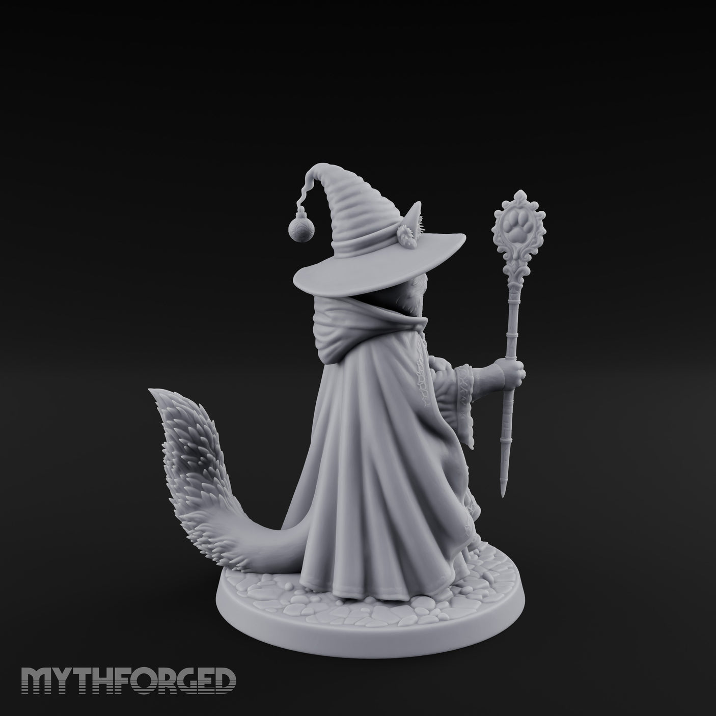 Paw Staff Holding Tabaxi Wizard Miniature for Dungeons and Dragons, Pathfinder or other TTRPGs