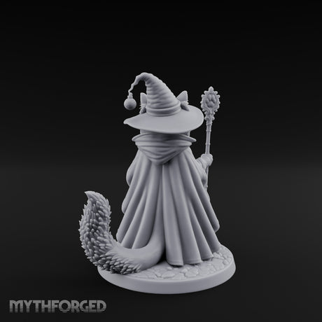 Paw Staff Holding Tabaxi Wizard Miniature for Dungeons and Dragons, Pathfinder or other TTRPGs