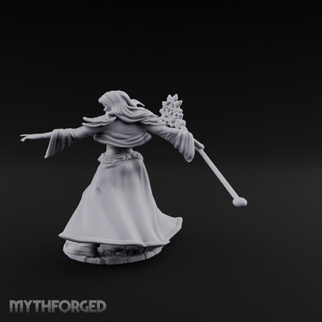 Pentagram Staff Casting Human Sorceress Miniature for Dungeons and Dragons, Pathfinder or other TTRPGs