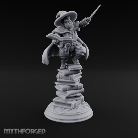 Perched On Tomes Halfling Wizard Miniature for Dungeons and Dragons, Pathfinder or other TTRPGs