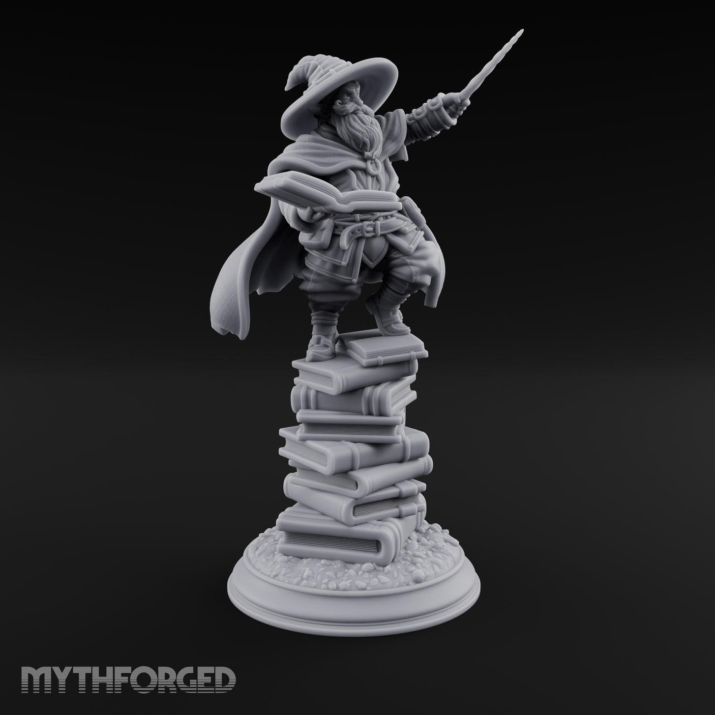 Perched On Tomes Halfling Wizard Miniature for Dungeons and Dragons, Pathfinder or other TTRPGs