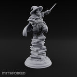 Perched On Tomes Halfling Wizard Miniature for Dungeons and Dragons, Pathfinder or other TTRPGs