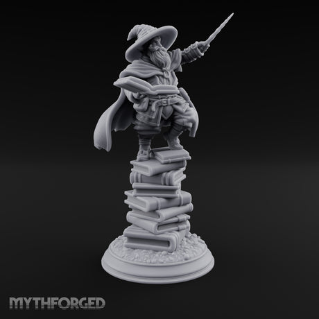 Perched On Tomes Halfling Wizard Miniature for Dungeons and Dragons, Pathfinder or other TTRPGs
