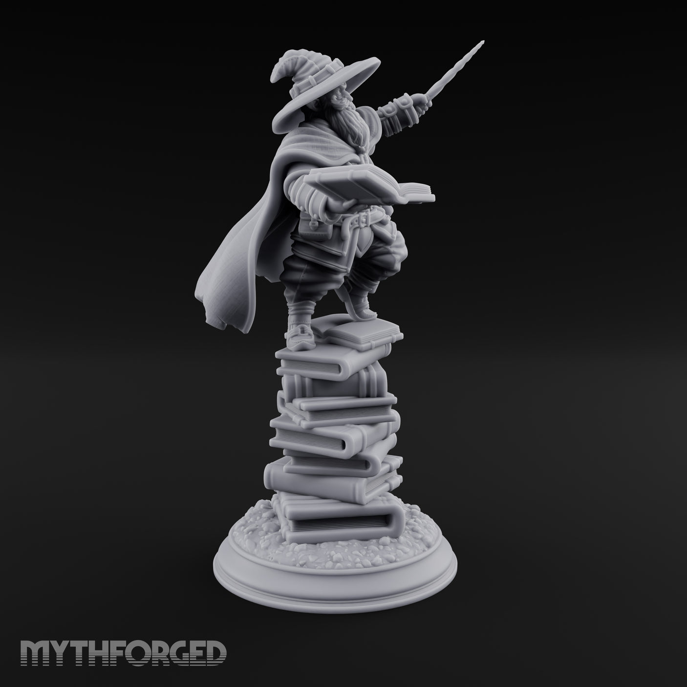 Perched On Tomes Halfling Wizard Miniature for Dungeons and Dragons, Pathfinder or other TTRPGs