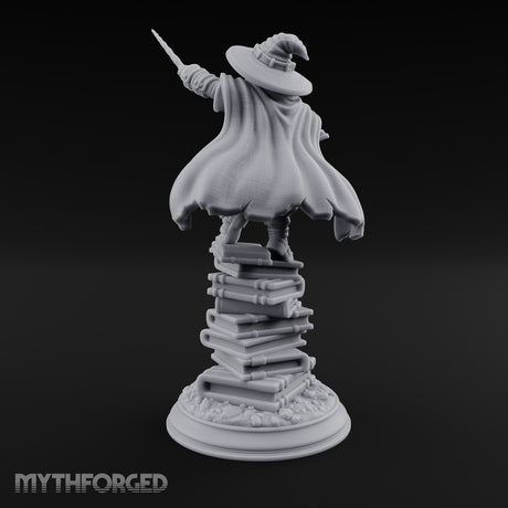 Perched On Tomes Halfling Wizard Miniature for Dungeons and Dragons, Pathfinder or other TTRPGs