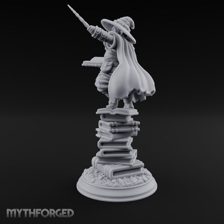Perched On Tomes Halfling Wizard Miniature for Dungeons and Dragons, Pathfinder or other TTRPGs
