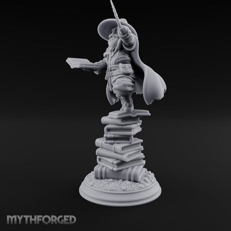 Perched On Tomes Halfling Wizard Miniature for Dungeons and Dragons, Pathfinder or other TTRPGs